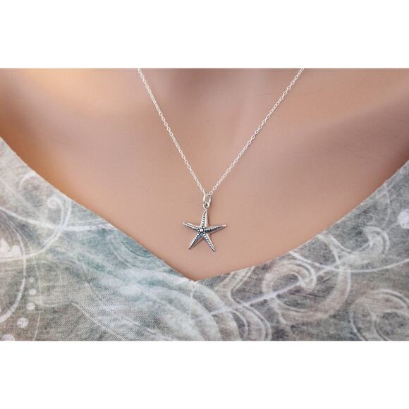 Sterling Silver Starfish Necklace, Silver Starfish Charm Necklace - Picture 3 of 3